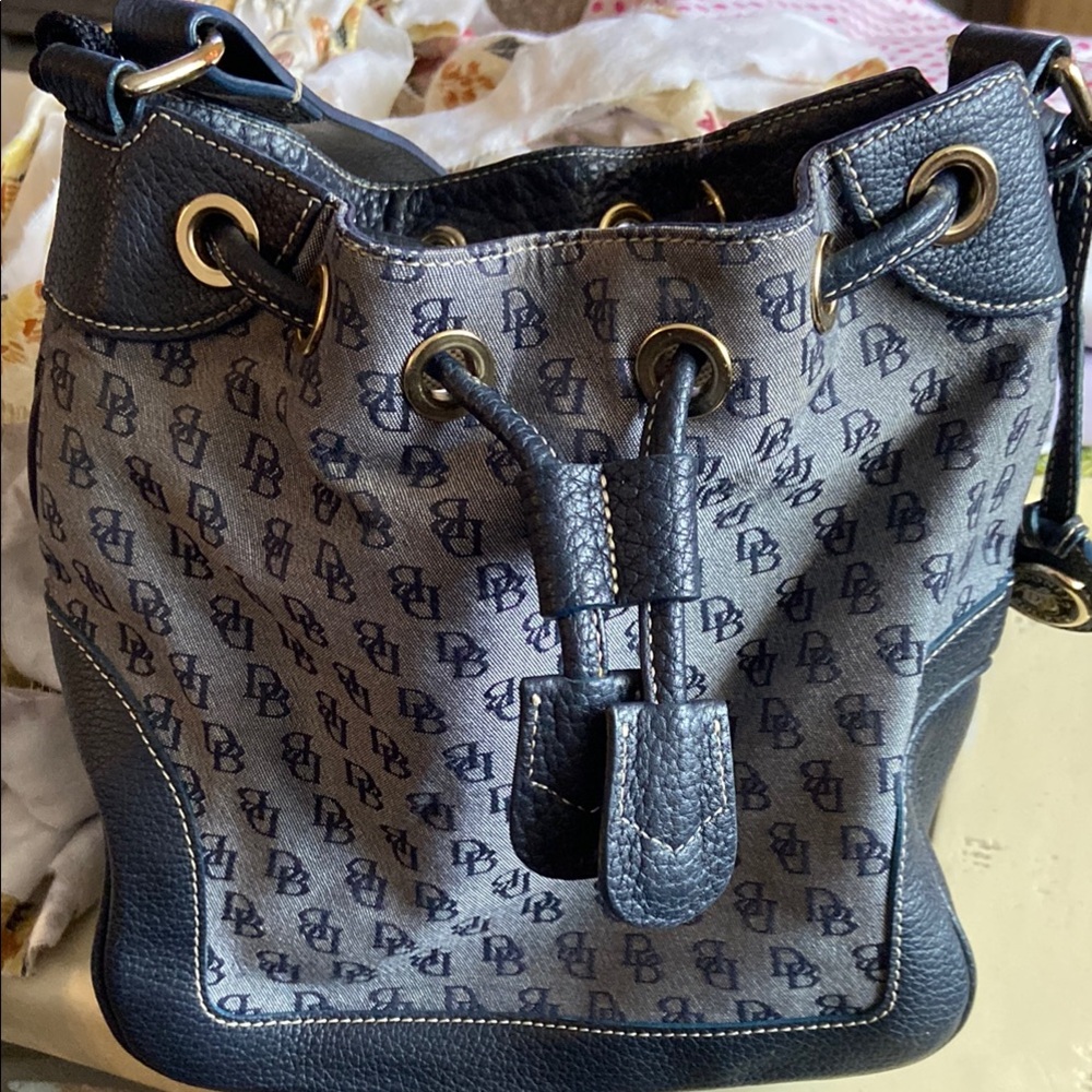 Dooney & Bourke Blue Shoulder Bag with Monogram Pattern